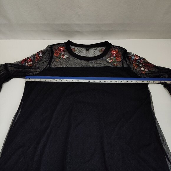 Torrid Black Floral Embroidered Mesh Tunic Top 3/4 Bell Sleeves Women's Size 1 - Picture 7 of 8